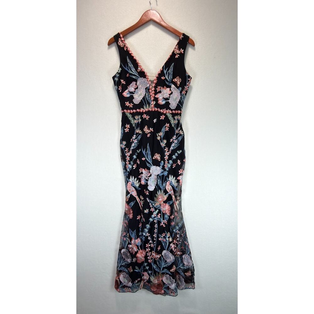 Marchesa Notte Black Embroidered Butterfly Gown Mermaid Formal Dress - Picture 3 of 12